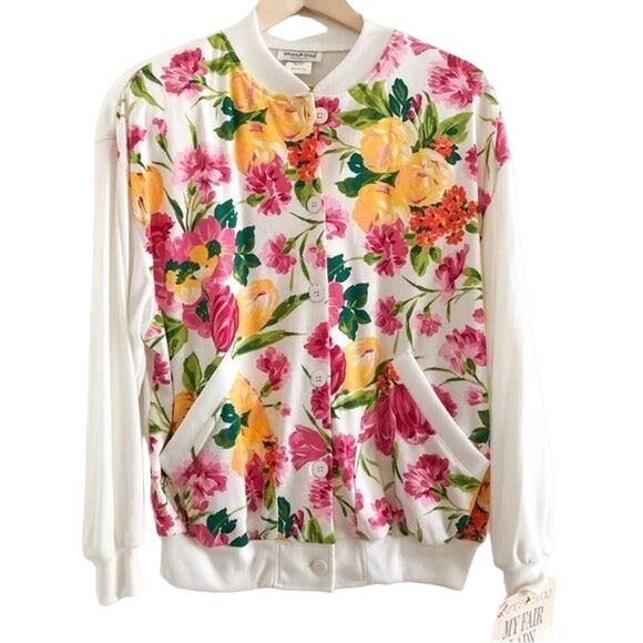 Vintage Bold Floral Sweater Jacket Large NWT - Picture 1 of 4